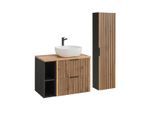 BADMÖBEL 80.6cm Gaia 2er-Set Holz in Eichenoptik und Schwarz