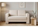 BRUNO Schlafsofa 120cm in Creme Ecru Beige | Kubus | stabiles Massivholz & Boxspringkomfort
