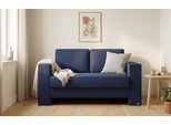 BRUNO Schlafsofa 120cm in Blau | Kubus | stabiles Massivholz & Boxspringkomfort