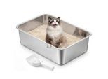 FEANDREA Katzenklo Edelstahl, Katzentoilette offen,geruchsfrei, leicht zu reinigen