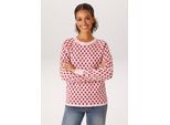 Strickpullover ANISTON CASUAL, Damen, Gr. 42, rosa, rot, grün, Strick, Obermaterial: 50% Viskose, 26% Polyamid, 24% Polyester, Jacquardmuster, figurumspielend hüftlang, Rundhals, Raglanärmel Rippstrickbündchen, Pullover Strickpullover, mit eingestrickten, grafischen Erdbeeren