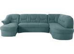 Wohnlandschaft DOMO COLLECTION "SARAFINA 295x83x180 cm, auch mit Federkern für mehr Sitzkomfort", blau (petrol), B:295cm H:83cm T:180cm, Luxus-Microfaser (92% Polyester, 8% Nylon);Microfaser PRIMABELLE (100% Polyester);Microfaser PRIMABELLE (100% Polyester) / Struktur (90% Polyester; 10% Polyacryl), Sofas, Wohnlandschaft, whlw. mit Bettfunktion, elegantes Design, U-Form