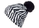 Bommelmütze STYLEBREAKER "Strick Bommelmütze mit Zebra Muster", Damen, grau (dunkelgrau, weiß), Obermaterial: 100% Viskose CV., Modisch, Mützen Bommelmütze