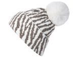 Bommelmütze STYLEBREAKER "Strick Bommelmütze mit Zebra Muster", Damen, weiß (creme, braun), Obermaterial: 100% Viskose CV., Modisch, Mützen Bommelmütze