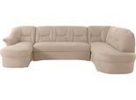 Wohnlandschaft DOMO COLLECTION "SARAFINA 295x83x180 cm, auch mit Federkern für mehr Sitzkomfort", beige, B:295cm H:83cm T:180cm, Luxus-Microfaser (92% Polyester, 8% Nylon);Microfaser PRIMABELLE (100% Polyester);Microfaser PRIMABELLE (100% Polyester) / Struktur (90% Polyester; 10% Polyacryl), Sofas, Wohnlandschaft, whlw. mit Bettfunktion, elegantes Design, U-Form
