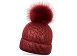 Bommelmütze STYLEBREAKER "Metallic Winter Strick Bommelmütze", Damen, rot (bordeaux, rot), 100% Polyacryl PAN., Modisch, Mützen Bommelmütze