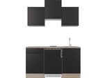 Pantryküche FLEX-WELL "Capri", schwarz (küche: schwarz, front: schwarz, korpus: endgrain oak, arbeitsplatte: endgrain oak), B:150,5cm H:205cm T:60cm, Komplettküchen-Sets, Pantryküche, mit E-Geräten, Gesamtbreite 150,5 cm, in weiten Farben erhältlich