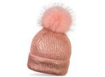 Bommelmütze STYLEBREAKER "Metallic Winter Strick Bommelmütze", Damen, rosa, 100% Polyacryl PAN., Modisch, Mützen Bommelmütze
