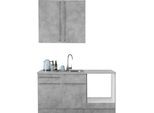 Pantryküche WIHO KÜCHEN "Chicago", grau (küche: grau, front: betonfarben, korpus: betonfarben, arbeitsplatte: canvas grau), B:160cm T:60cm, Komplettküchen-Sets, Pantryküche, wahlweise mit E-Geräten, Breite 160 cm