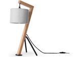 PACO HOME Tischleuchte "GALLOW", braun (holzfarben, grau), 1, Ø 16cm H: 49cm, Leuchten, Modern Wohnzimmer Dreibein Holz Metall Vintage E27, Tischleuchte