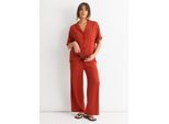 Rostfarbene Hose mit weitem Bein und elastischer Taille