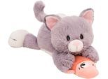 Kuscheltier NICI "Homies GREEN, Katze grau & Fisch 30 cm liegend", grau, Plüschfiguren, KinderB:16cm H:15cm L:35cm, Kuscheltier, B:16cm H:15cm L:35cm