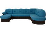 Wohnlandschaft DOMO COLLECTION "FLORES 293x180x86 cm, hochwertig, komfortabel, U-Form", schwarz (schwarz, petrol), B:293cm H:86cm T:180cm, NaturLEDER (echtes Rindsleder) in Sitz und Rücken. Korpus in passendem Kunstleder SOFTLUX bezogen;Microfaser PRIMABELLE (100% Polyester) / Struktur ( 100% Polyester );Kunstleder SOFTLUX / Struktur ( 90% Polyester, 10% Polyacryl ), Sofas, Wohnlandschaft, wahlw.