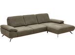 Ecksofa DIE PLANBAR "PN-EM18063 L-Form", grün (olive), B:322cm H:89cm T:187cm, Sichtrahmen: Aus Spannplatte mit augesetzten Weildeiche funiert, Sofas, Ecksofa, wahlweise mit echt bezogenem Rücken und Sitztiefenverstellung