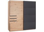Möbelix , Grau, Eiche Artisan , Glas, Holzwerkstoff , 4 Fächer , 3 Schublade(n) Schubladen , 180x198x65 cm , BQ - Bündnis für Qualität, Made in Germany, DIN EN ISO 9001 , Schlafzimmer, Kleiderschränke, Schwebetürenschränke