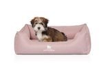 Knuffelwuff Orthopädisches Hundebett Luisa aus Velours mit feinem Handwebcharakter Sunshine Edition hellrosa M-L