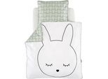 Babybettwäsche TRÄUMELAND "kuschelweiche Bettwäsche Kuschelhase", grün (weiß, mint), B/L: 80cm x 80cm, 1 Stk., 1 Stk., Jersey, B/L: 35cm x 40cm, 2 Stk., Jersey, Obermaterial: 100% Baumwolle, Bettwäsche