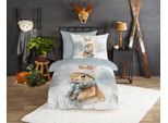 Kinderbettwäsche GOOD MORNING "Idun", braun (grau), B/L: 135cm x 200cm, 1 Stk., 1 Stk., Flanell, B/L: 80cm x 80cm, 2 Stk., Flanell, Obermaterial: 100% Baumwolle, Bettwäsche, Flanell Biber, 135x200, Warm, Reißverschluss, Wende, Kind, Hase