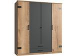 Kleiderschrank WIMEX "Cork, mit oder ohne Spiegel, rustikaler Look im Industrial Design", grau (plankeneichefarben, graphit), B:180cm H:199cm T:58cm, Schränke, Kleiderschrank, wahlweise in 135cm oder 180cm breit, 58cm tief, 199cm hoch