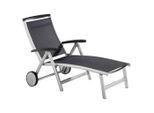 Sieger Gartenliege , Graphitfarben, Grau , Metall, Textil , 78x101x193 cm , Räder am Kopfende, stufenlos verstellbar , Gartenmöbel, Gartenliegen, Sonnenliegen