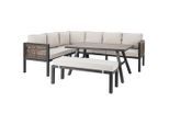 Amatio Basic Loungegarnitur, Anthrazit, Beige, Braun, Metall, Kunststoff, Textil, Füllung: Polyester,Schaumstoff, L-Form, 242x195 cm, Loungemöbel, Gartenlounge-Sets