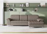 Ecksofa DOMO COLLECTION "FRANZI 278x170x81 cm, Steppung im Sitzbereich, L-Form", beige (beige, braun), B:278cm H:81cm T:170cm, Flachgewebe (100% Polyester);Chenille (100% Polyester), Sofas, Ecksofa, wahlweise mit Bettfunktion, Bettkasten und Kopfteilverstellung