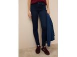 Skinny-fit-Jeans TAMARIS "aus bequemen Stretch-Denim", Damen, Gr. 34, N-Gr, blau (rinsed washe), Denim/Jeans, Obermaterial: 74% Baumwolle, 24% Polyester, 2% Elasthan, unifarben, skinny fit lang, Jeans, schmale Beinweite, mit Gürtelschlaufenbund, mit Metallreißverschluss