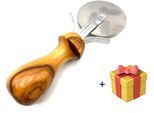 Pizzaschneider OLIVENHOLZ-ERLEBEN "Pizzaschneider mit Griff aus Olivenholz", silber, Klingenlänge 6,5cm, Edelstahl 18/10, Kochmesser, Pizzaschneider, Ergonomischer Griff, scharfe Klinge zum leichten Schneiden der Pizza
