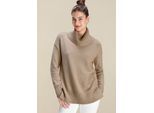 Rollkragenpullover TAMARIS "aus weicher Viskosemischung", Damen, Gr. 36/38, beige (sand melange), Strick, Obermaterial: 50% Viskose, 26% Polyamid, 24% Polyester, meliert, unifarben, lässig geschnitten hüftbedeckend, Strickbündchen, Pullover Rollkragenpullover, in lässiger Form mit seitlichen Schlitzen