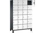 C+P Schliessfachschrank Cambio, 4 Abteile, 24 Fächer, auf Füssen, B 1200 x T 525 x H 1980 mm, schwarzgrau/weiss
