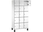 C+P Schliessfachschrank Cambio, 3 Abteile, 15 Fächer, auf Füssen, B 900 x T 525 x H 1980 mm, verkehrsweiss