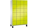 C+P Schliessfachschrank Cambio, 4 Abteile, 24 Fächer, auf Füssen, B 1200 x T 525 x H 1980 mm, lichtgrau/clowngrün