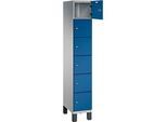 C+P Schliessfachschrank Cambio, 1 Abteil, 6 Fächer, auf Füssen, B 300 x T 525 x H 1980 mm, weissaluminium/enzianblau