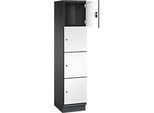 C+P Schliessfachschrank Cambio, 1 Abteil, 4 Fächer, mit Sockel, B 400 x T 525 x H 1980 mm, schwarzgrau/weiss