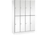 C+P Doppelstöckiger Spind Cambio, 4 Abteile, 8 Fächer, mit Sockel, B 1200 x T 525 x H 1980 mm, verkehrsweiss/weiss