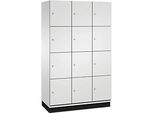 C+P Schliessfachschrank Cambio, 3 Abteile, 12 Fächer, mit Sockel, B 1200 x T 525 x H 1980 mm, lichtgrau
