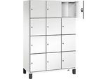 C+P Schliessfachschrank Cambio, 3 Abteile, 12 Fächer, auf Füssen, B 1200 x T 525 x H 1980 mm, verkehrsweiss/weiss