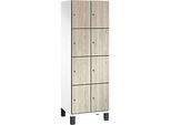 C+P Schliessfachschrank Cambio, 2 Abteile, 8 Fächer, auf Füssen, B 600 x T 525 x H 1980 mm, verkehrsweiss/Sen Esche‑Dekor