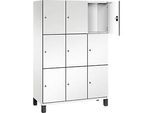 C+P Schliessfachschrank Cambio, 3 Abteile, 9 Fächer, auf Füssen, B 1200 x T 525 x H 1980 mm, verkehrsweiss/weiss