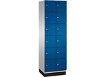 C+P Schliessfachschrank Cambio, 2 Abteile, 12 Fächer, mit Sockel, B 600 x T 525 x H 1980 mm, weissaluminium/enzianblau