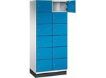 C+P Schliessfachschrank Cambio, 2 Abteile, 12 Fächer, mit Sockel, B 800 x T 525 x H 1980 mm, lichtgrau/lichtblau