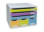 Exacompta STOREBOX Pop N'Co, 6 offene Schubladen (3 flach/3 hoch) A4+, 27 cm tief, leise, Blauer Engel, 25 Jahre