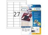 Herma Sicherheitsetiketten 4233, fälschungssicher, extrem robust, selbstklebend, B 29,6 x 63,5 mm, 675 Stück/25 A4-Bogen, Spezialfolie, weiss