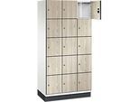 C+P Schliessfachschrank Cambio, 3 Abteile, 15 Fächer, mit Sockel, B 900 x T 525 x H 1980 mm, verkehrsweiss/Sen Esche-Dekor