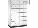 C+P Schliessfachschrank Cambio, 4 Abteile, 24 Fächer, mit Sockel, B 1200 x T 525 x H 1980 mm, verkehrsweiss/weiss