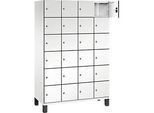 C+P Schliessfachschrank Cambio, 4 Abteile, 24 Fächer, auf Füssen, B 1200 x T 525 x H 1980 mm, verkehrsweiss/weiss