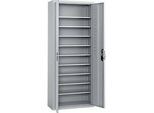 Magazinschrank C+P Serie 13, 10 Fachböden, abschliessbar, B 700 x T 300 x H 1690 mm, Stahl, weissaluminium RAL 9006