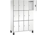 C+P Schliessfachschrank Cambio, 4 Abteile, 12 Fächer, auf Füssen, B 1200 x T 525 x H 1980 mm, verkehrsweiss/weiss