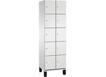 C+P Schliessfachschrank Cambio, 2 Abteile, 10 Fächer, auf Füssen, B 600 x T 525 x H 1980 mm, lichtgrau