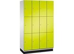 C+P Schliessfachschrank Cambio, 4 Abteile, 12 Fächer, mit Sockel, B 1200 x T 525 x H 1980 mm, lichtgrau/clowngrün